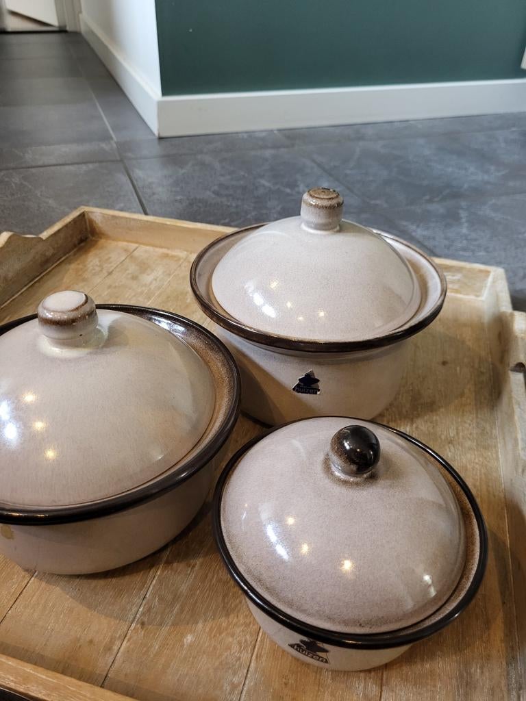 Vintage Potterie de Driehoek Huizen - 3 potten, Ophalen of Verzenden