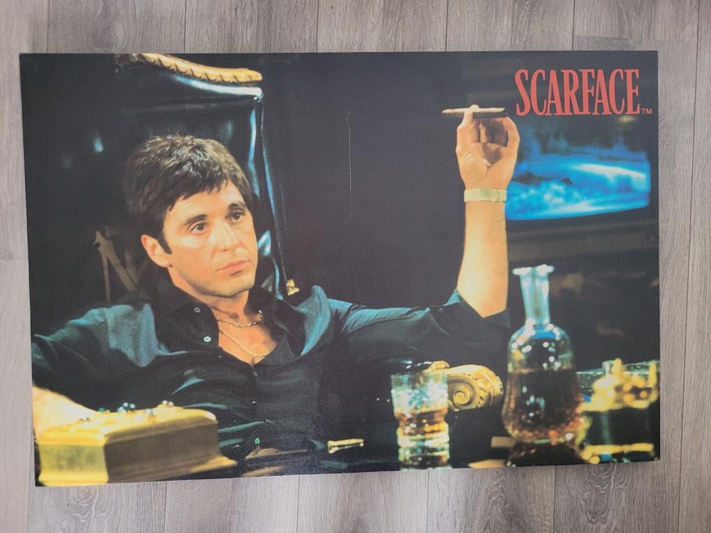 Canvas schilderij van scarface 90x60 cm T.E.A.B., Ophalen of Verzenden