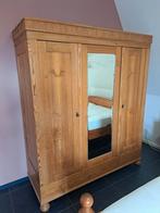 Antieke geloogd grenen driedeurs kledingkast met spiegel, Ophalen