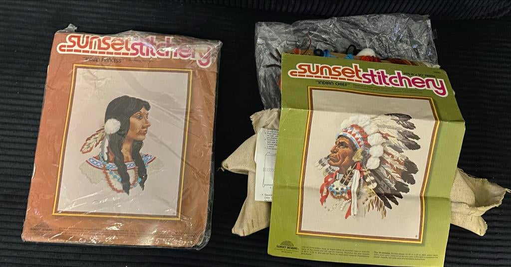 Sunset Stitchery Indian Chief borduurpakket, Ophalen of Verzenden, Gebruikt, Handborduren, Borduurpakket