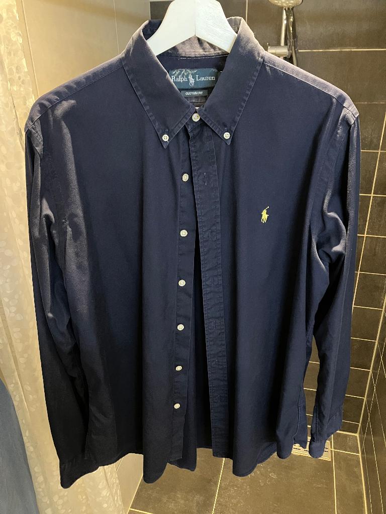 Ralph Lauren Polo custom fit L shirt donkerblauw, Blauw, Ralph Lauren, Ophalen of Verzenden, Halswijdte 41/42 (L)