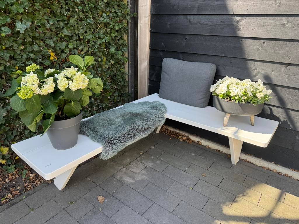 KOOPJE! Superleuke witte houten tuinbank, maar €10,-, Ophalen, Gebruikt