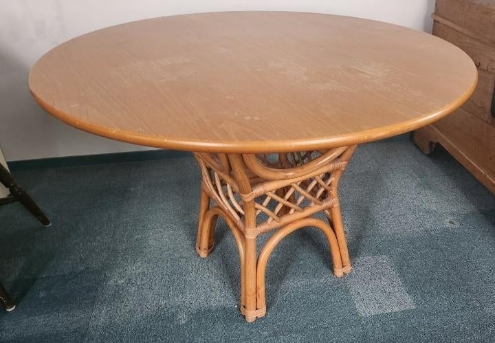 Retro/Vintage rotan tafel - diameter 109x73cm hoog, Huis en Inrichting, Tafels | Eettafels, Ophalen, Gebruikt, 50 tot 100 cm, 100 tot 150 cm