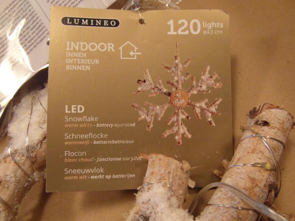 Nieuw  Kerst deco Grote  sneeuwvlok hout  lampjes NW in doos, Ophalen of Verzenden, Nieuw