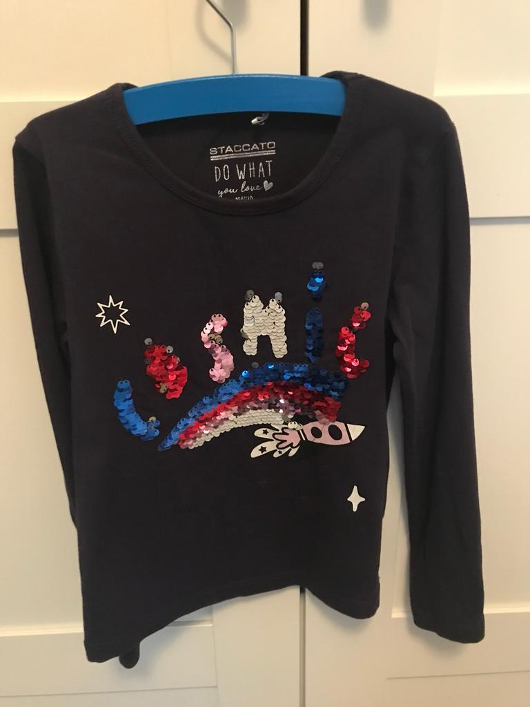 Staccato shirt met pailletten maat 104/110, Ophalen of Verzenden, Gebruikt, Meisje, Shirt of Longsleeve