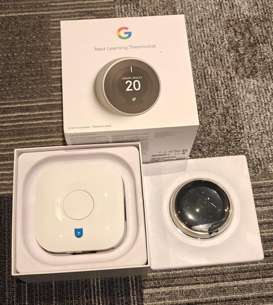 Google Nest V3 Thermostaat RVS Nieuw in doos, Doe-het-zelf en Verbouw, Thermostaten, Ophalen, Slimme thermostaat, Nieuw