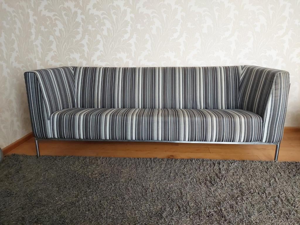 Harvink design bank, 3-zits, grijs-licht gestreepte stof, Huis en Inrichting, Banken | Bankstellen, Ophalen, Modern design, Gebruikt