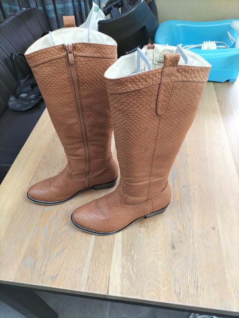 Laarzen dames laars met rits bruin, Ophalen of Verzenden, Zo goed als nieuw, Bruin, Hoge laarzen