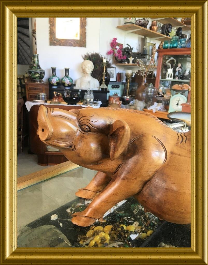 Prachtig Aziatisch houtsnijwerk: houten beeld varken, Antiek en Kunst, Ophalen, Houtsnijwerk, 20 - 50 cm, Hout