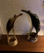 2 antieke vogels uitgesneden uit Hoorn, Ophalen of Verzenden