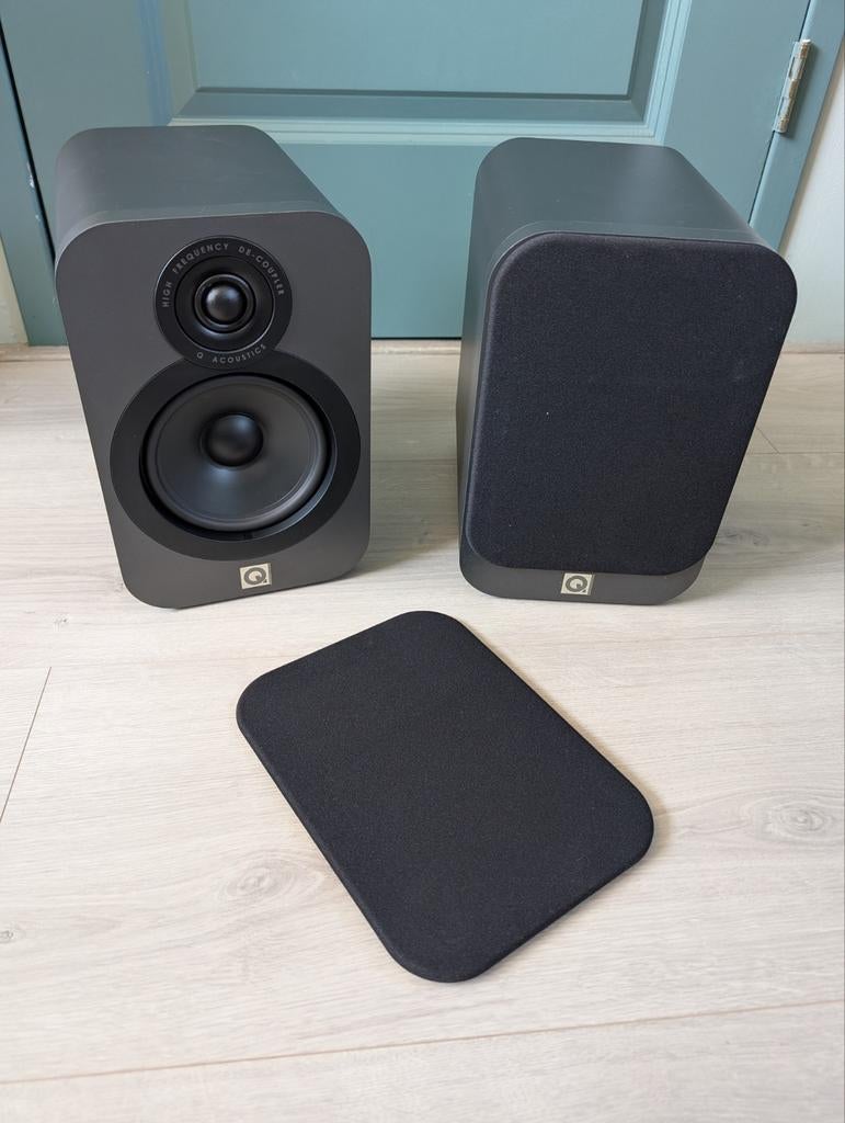 Q Acoustics 3020 Boekenplank Speakers - zwart, Audio, Tv en Foto, Luidsprekers, Zo goed als nieuw, 60 tot 120 watt, Front, Rear of Stereo speakers