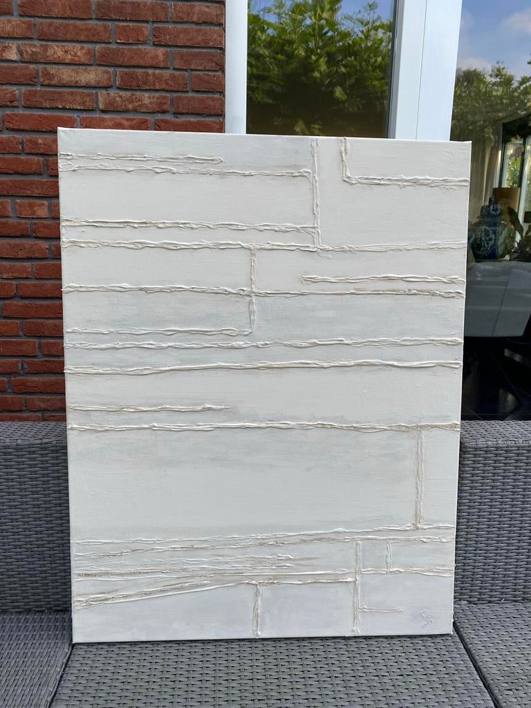 Abstract reliëf schilderij beige taupe voor rustig interieur, Ophalen