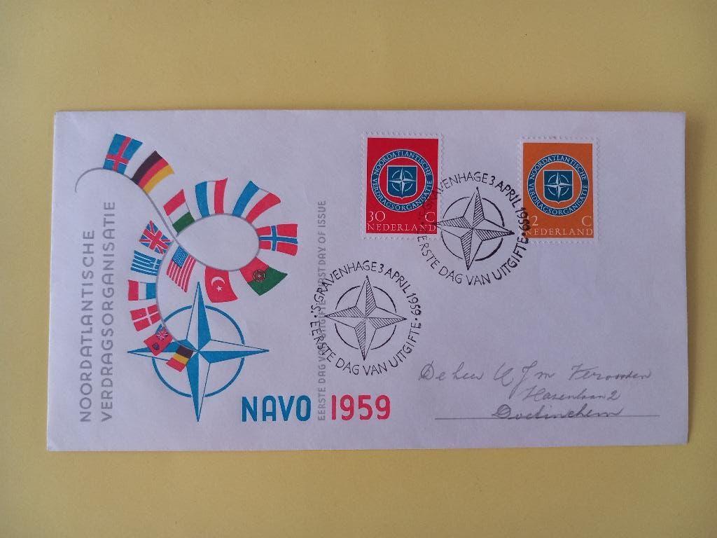 1959 NAVO FDC E37 met open klep e2, Verzenden, Beschreven, Nederland