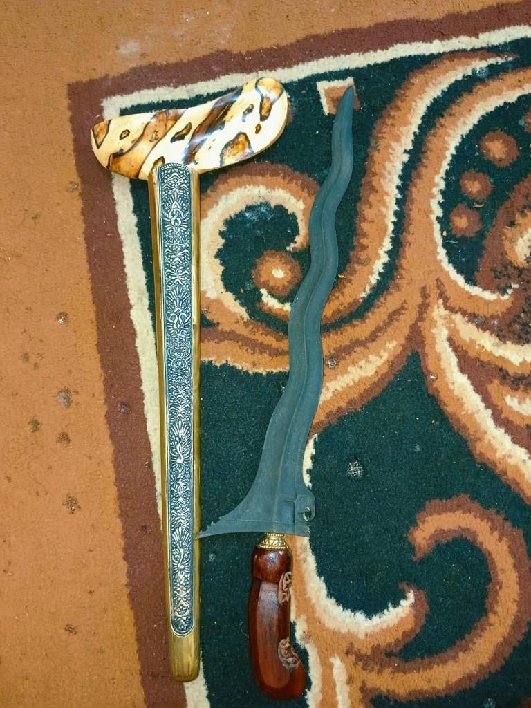 Antieke Keris Carubuk 7 Luk Pamor Keleng Timohohout SVA10, Antiek en Kunst, Verzenden