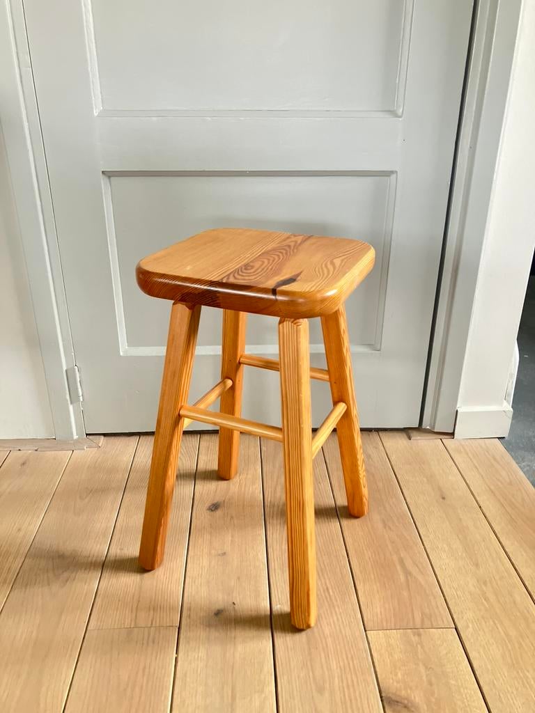 Vintage vierkant houten kruk (deens design), Ophalen of Verzenden, Gebruikt, Hout