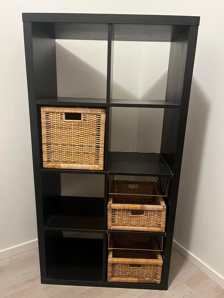 IKEA Kallax Kast Zwart met Manden, Huis en Inrichting, Ophalen, Met plank(en), Gebruikt, 100 tot 150 cm