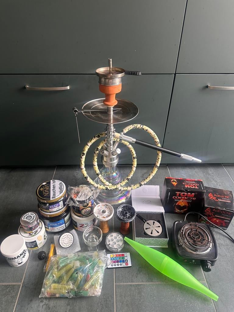 Complete Shisha Set Amirs/Amy Deluxe + Kolen + Smaken, Ophalen, Zo goed als nieuw, (Water)pijp