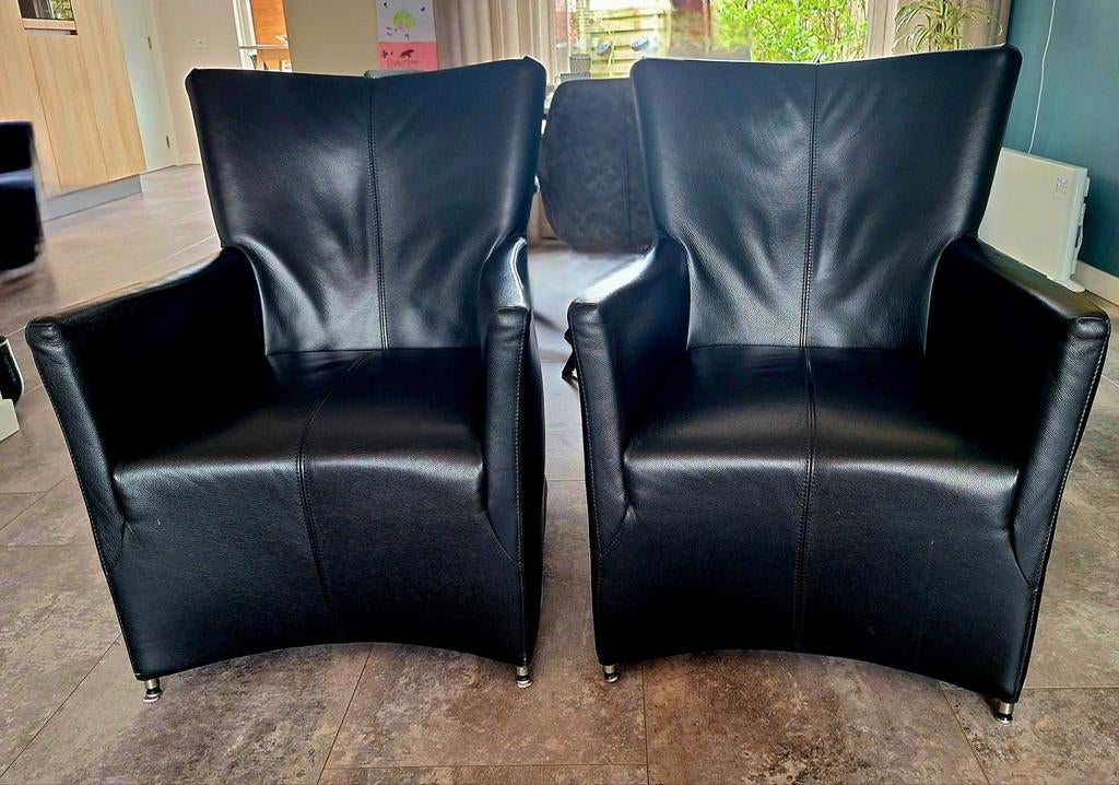 Bert Plantagie 2 zwart lederen fauteuils, Huis en Inrichting, Fauteuils, Ophalen, Minder dan 75 cm, Leer, Zo goed als nieuw