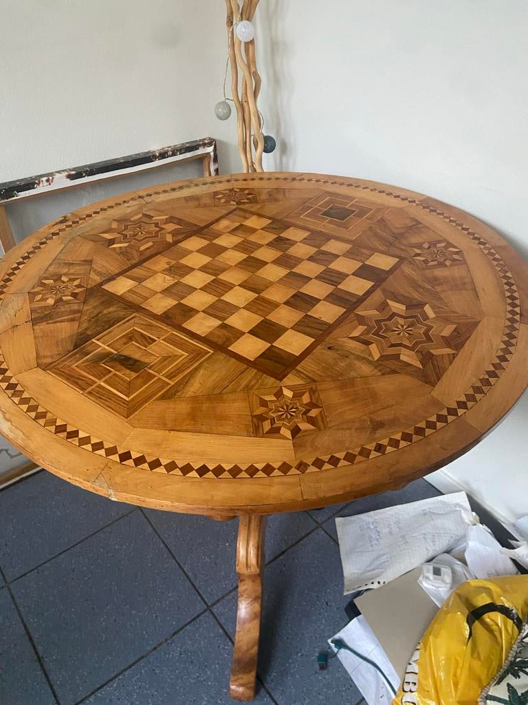 Antieke Inlegwerk Salontafel met Schaakbordmotief, Ophalen