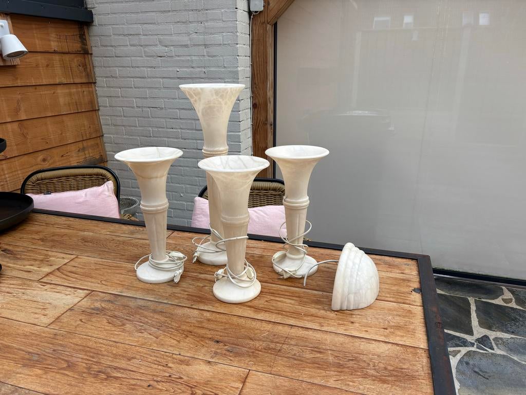 4 marmeren staande lampen en 1 wandlamp, Ophalen, Gebruikt, Overige materialen, Minder dan 100 cm