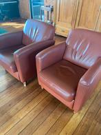 2 bruine leren fauteuils, Huis en Inrichting, Stoelen, Gebruikt, Twee, Bruin, Leer