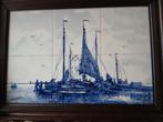 Delfts blauw tegeltableau met vissersschepen, Antiek en Kunst, Ophalen of Verzenden