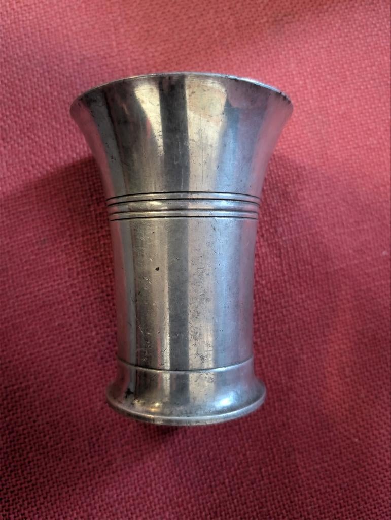 Antieke tinnen beker - Kamphof Zwolle (10 cm hoog), Ophalen of Verzenden