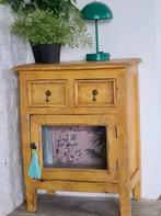 Vitrinekastje theekastje nachtkastje boho geel, Ophalen, Minder dan 50 cm, Bohemian ibiza, Zo goed als nieuw