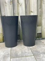 2 planten potten antraciet •buiten•, Tuin en Terras, Bloembakken en Plantenbakken, Ophalen, Kunststof, Rond, Zo goed als nieuw
