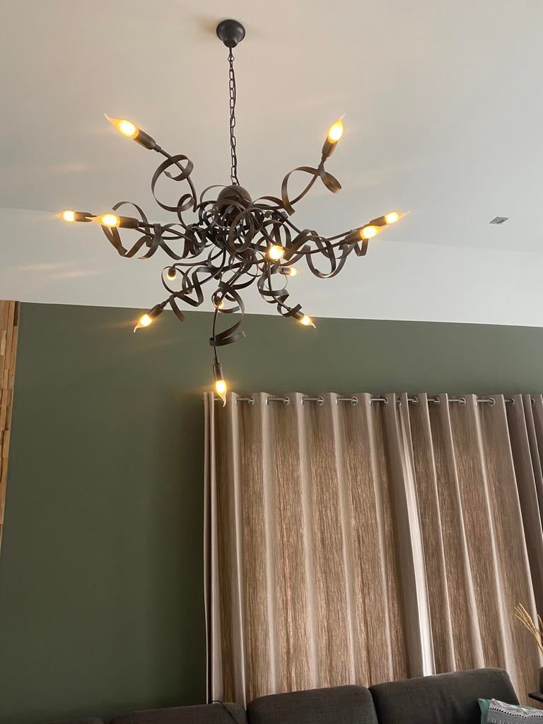 Kroonluchter donkerbruin metaal, Huis en Inrichting, Lampen | Kroonluchters, Ophalen, Gebruikt, Metaal, Landelijk