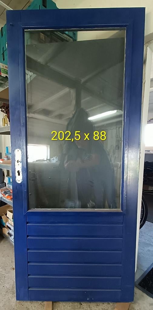 Meranti achterdeur met dubbel glas, Ophalen, 80 tot 100 cm, 200 tot 215 cm, Hout