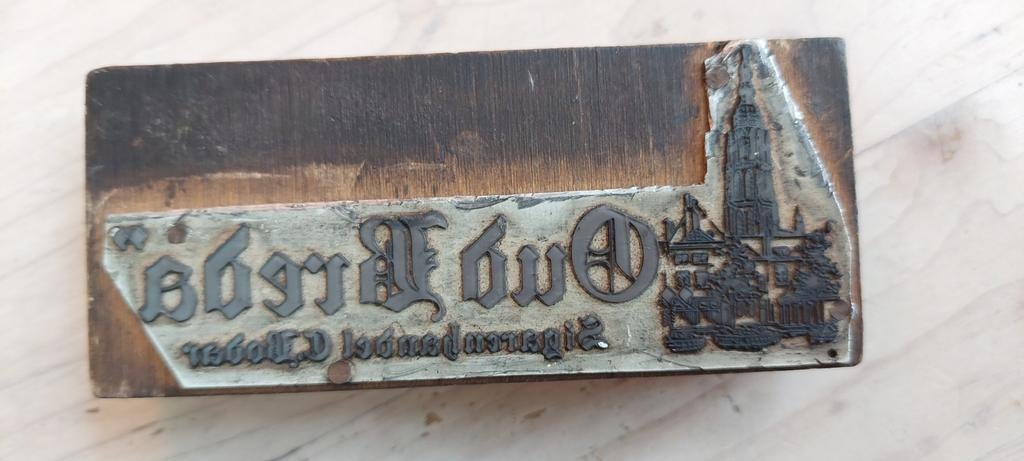 Antieke drukplaat 'Oud Breda' - Letterpress, Hobby en Vrije tijd, Stempelen, Ophalen of Verzenden
