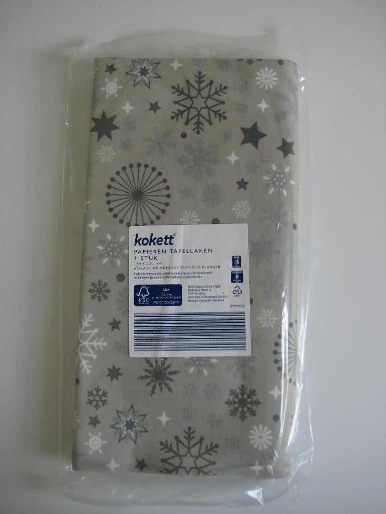 Tafelkleed 140x220 cm zilvergrijs met kerststerren NIEUW!, Diversen, Kerst, Ophalen of Verzenden, Nieuw