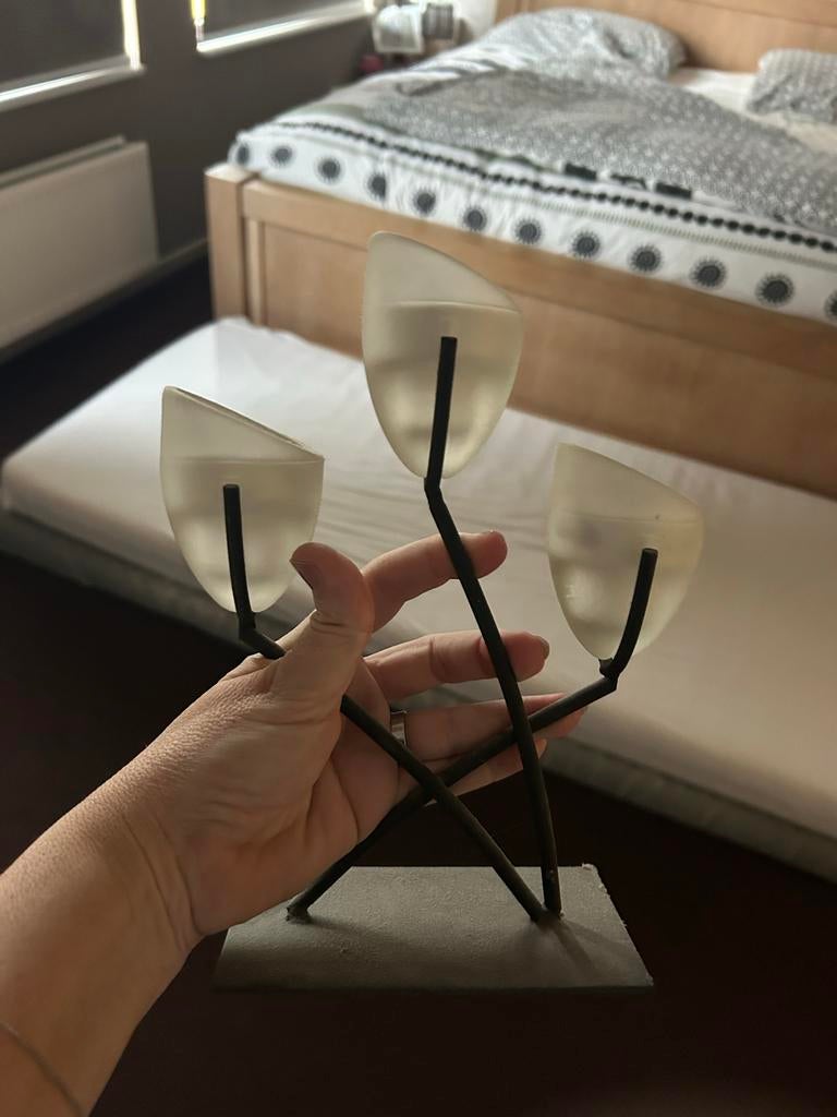 Donkerbruine ijzeren kaarsenstandaard voor waxinelichtjes, Bruin, Ophalen of Verzenden, Zo goed als nieuw, Metaal