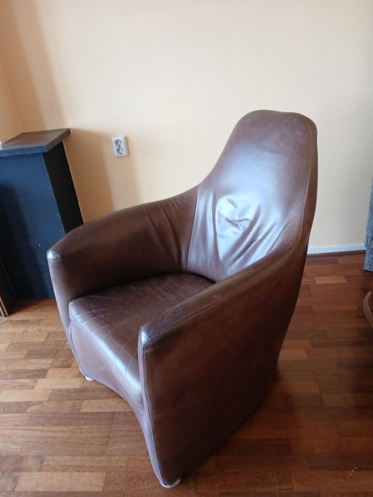 Bert Plantagie Lounge Z fauteuil bruin leer goede zitvorm, Huis en Inrichting, Fauteuils, Modern design, Gebruikt, Ophalen of Verzenden