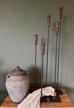 Set van 5 robuuste zware metalen kandelaars, Ophalen, Gebruikt, Bruin, Kandelaar