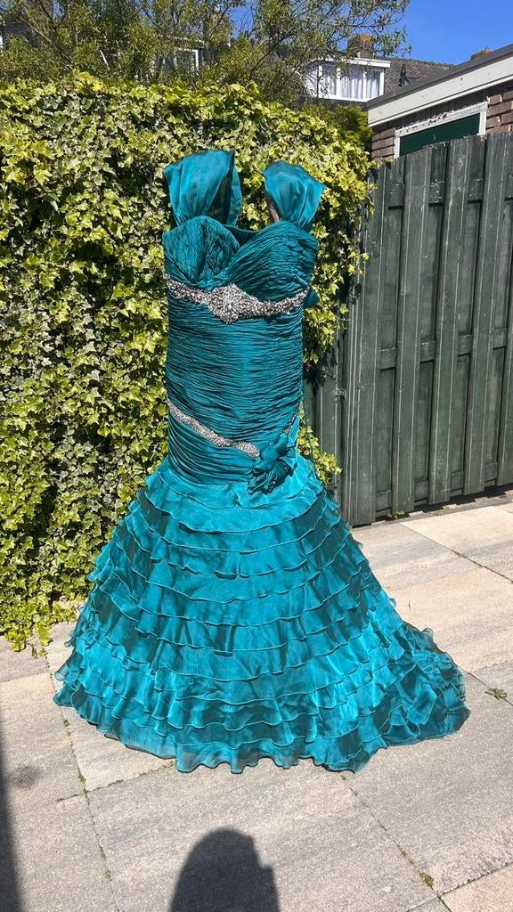 Gelegenheidsjurk petrol, Kleding | Dames, Gelegenheidskleding, Overige typen, Blauw, Ophalen of Verzenden, Maat 34 (XS) of kleiner