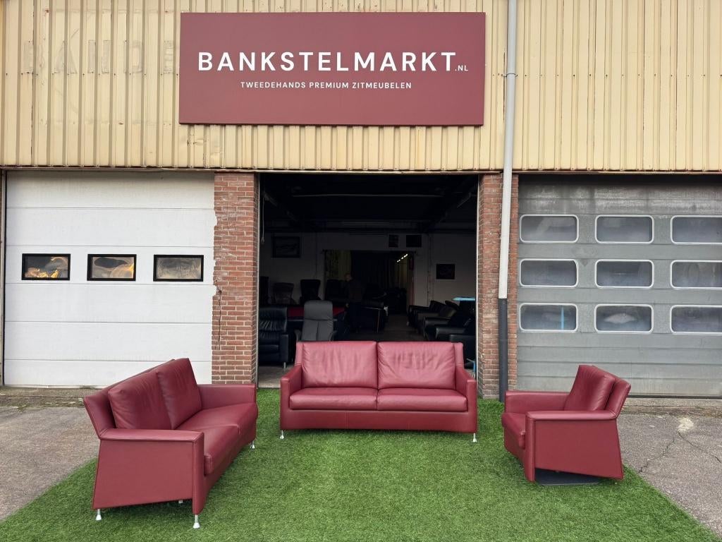 Bankstel Leolux Paian bordeaux leer 3 +2+1 zit banken ZGAN, Ophalen, Leolux, Geen, Pahest@hotmail.nl