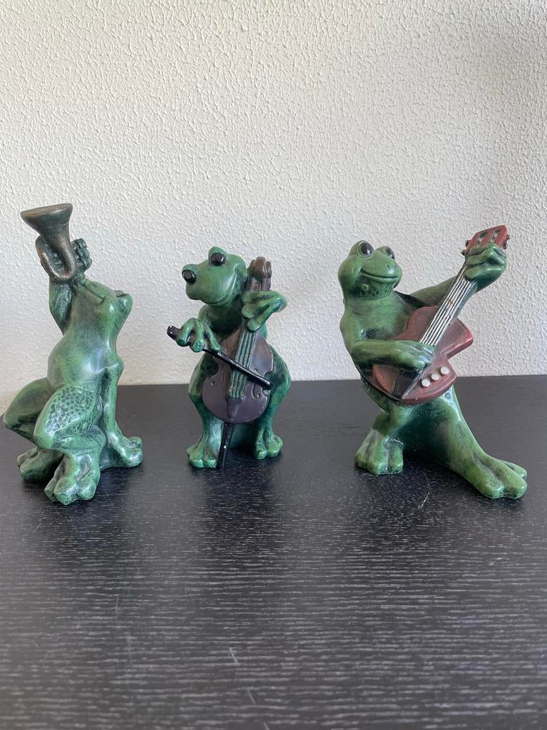 Drie Parastone muziek kikkers, Verzamelen, Beelden en Beeldjes, Gebruikt, Dier, Ophalen of Verzenden