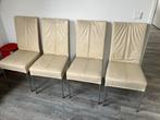 4 beige/crème leren eetkamerstoelen met metalen frame, Ophalen, Gebruikt, Overige kleuren, Leer
