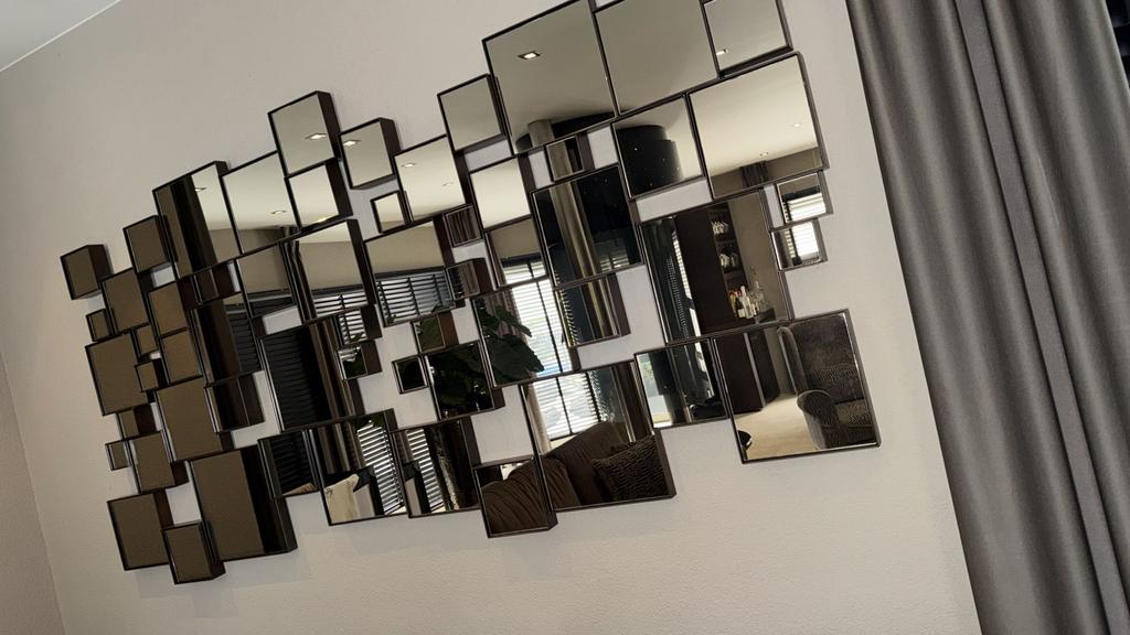 Moderne spiegelwand met diverse formaten, Huis en Inrichting, Woonaccessoires | Spiegels, Gebruikt, 125 cm of meer, Ophalen of Verzenden