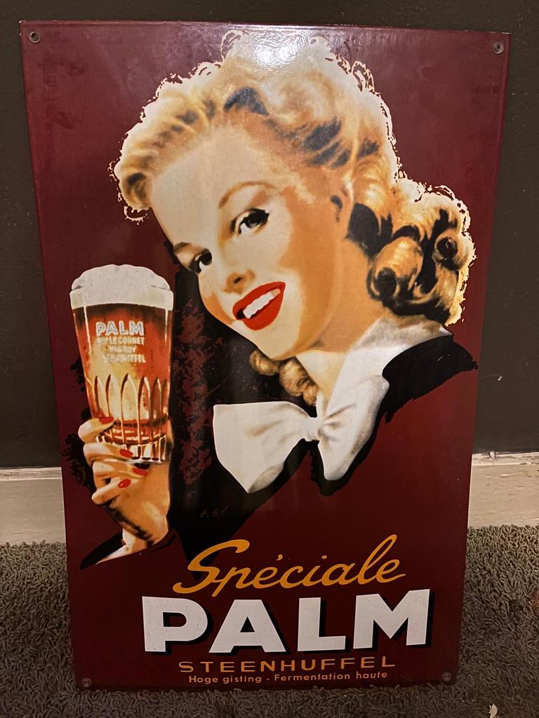 Origineel Emaille Bord Palm Bier  - Compleet, Ophalen of Verzenden