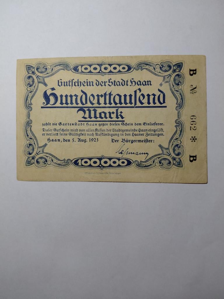Duitse 100 000 mark Haan 1923, Ophalen of Verzenden, Duitsland