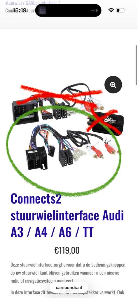 Connects2 Stuurwielinterface Audi A3/A4/A6/TT ISO, Ophalen of Verzenden, Nieuw