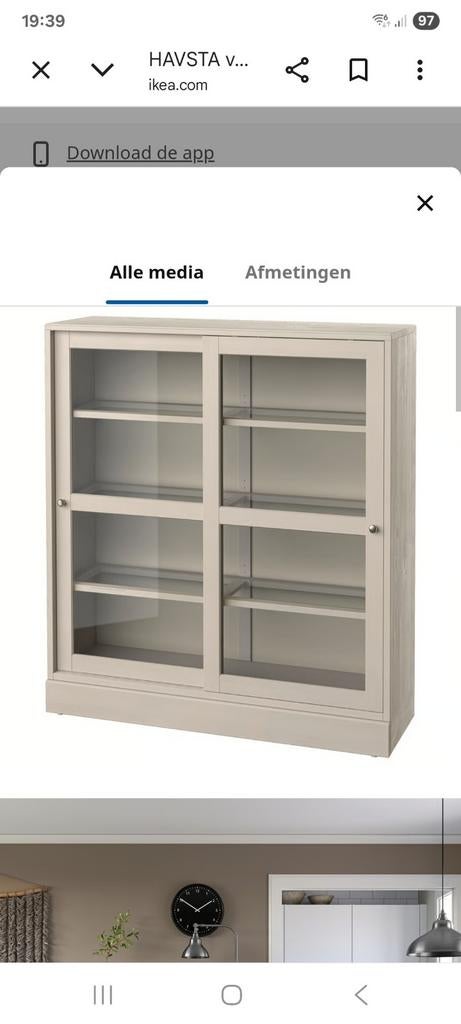 IKEA HAVSTA Vitrinekast met glazen schuifdeuren, Huis en Inrichting, Kasten | Vitrinekasten, Ophalen, Met deur(en), 100 tot 150 cm