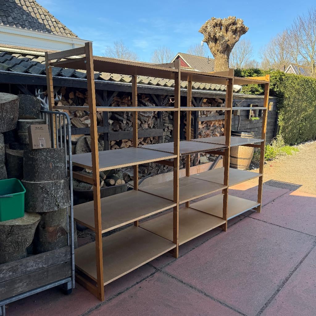 Bruynzeel Archos Stellingkast Houten Stelling 302x70x212cm, Ophalen, Gebruikt, Bruynzeel, Bruynzeel