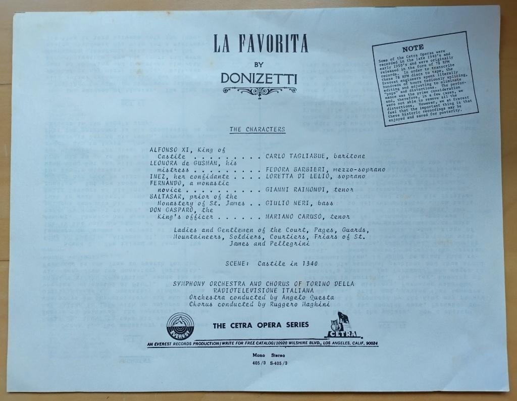 Gaetano Donizetti  - La Favorita, Kamermuziek, Ophalen of Verzenden, Zo goed als nieuw, Inclusief boekje