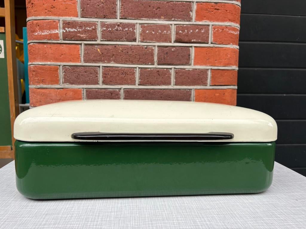 Jaren 50 Jaren 60 Emaille Wit Groene Broodtrommel, Ophalen of Verzenden