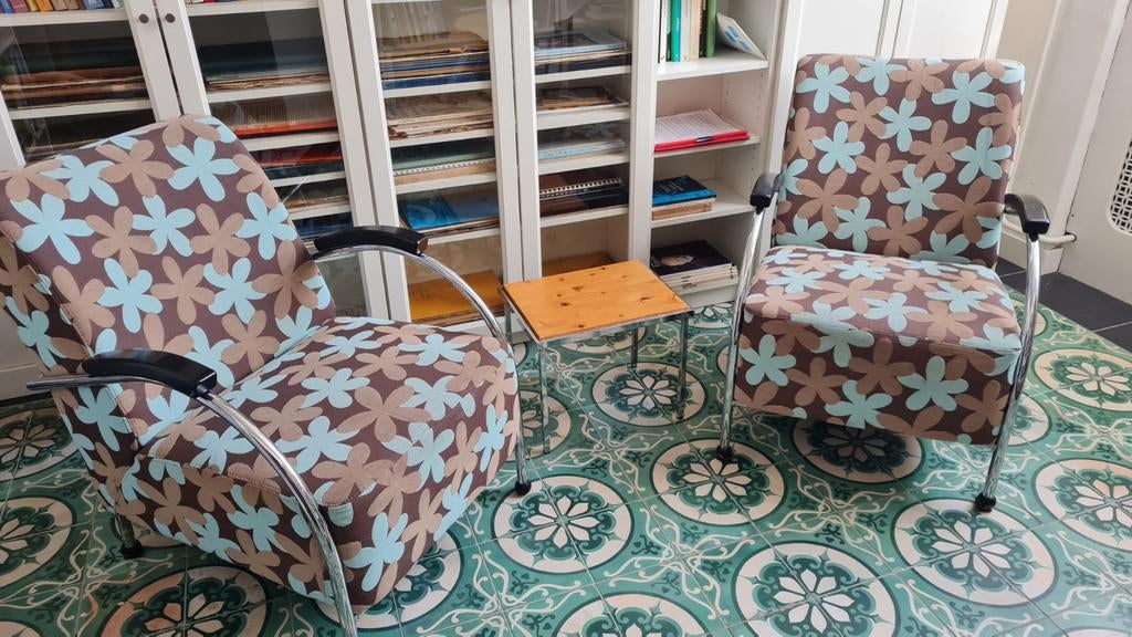 Set van 2 vintage fauteuils met bloemenprint, Ophalen