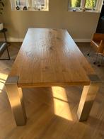 Robuuste eikenhouten eettafel met rvs poten 220x100, Huis en Inrichting, Ophalen, Gebruikt, 100 tot 150 cm, Eikenhout